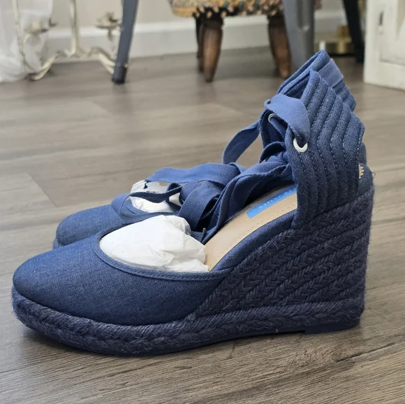 Draper James Lace Up Espadrilles Olivia Chambray NWOB Size 9 - Picture 2 of 9